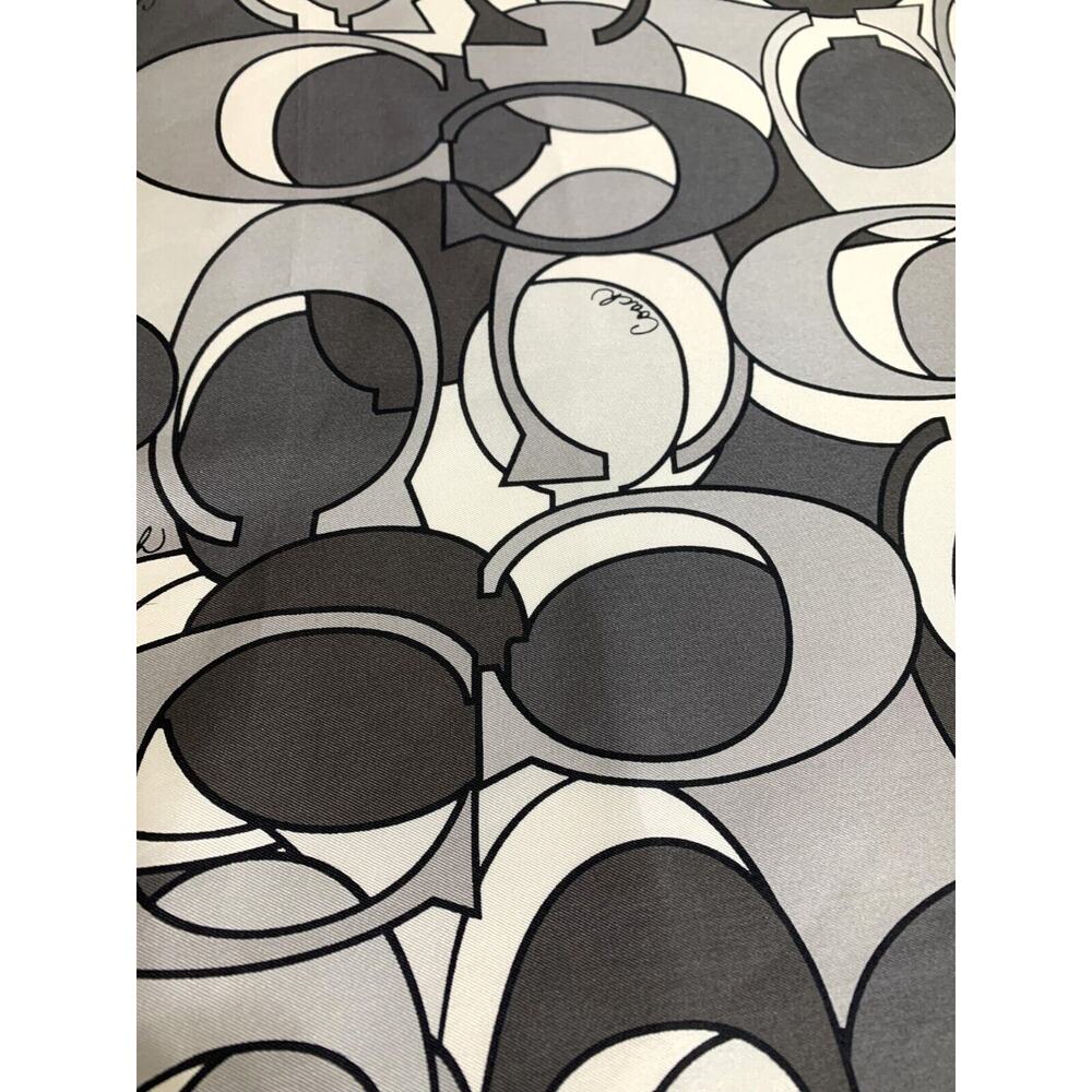 COACH Vintage 27" Square Silk Scarf Tonal Gray OPTIC Signature Pattern - Picture 9 of 10
